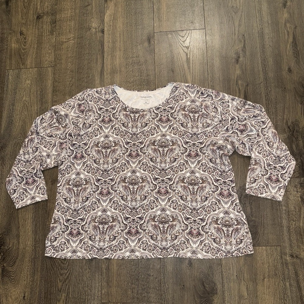 Croft & Barrow Classic Tee Women 2X Blouse Paisley Summer 1/4 Sleeves Top Casual